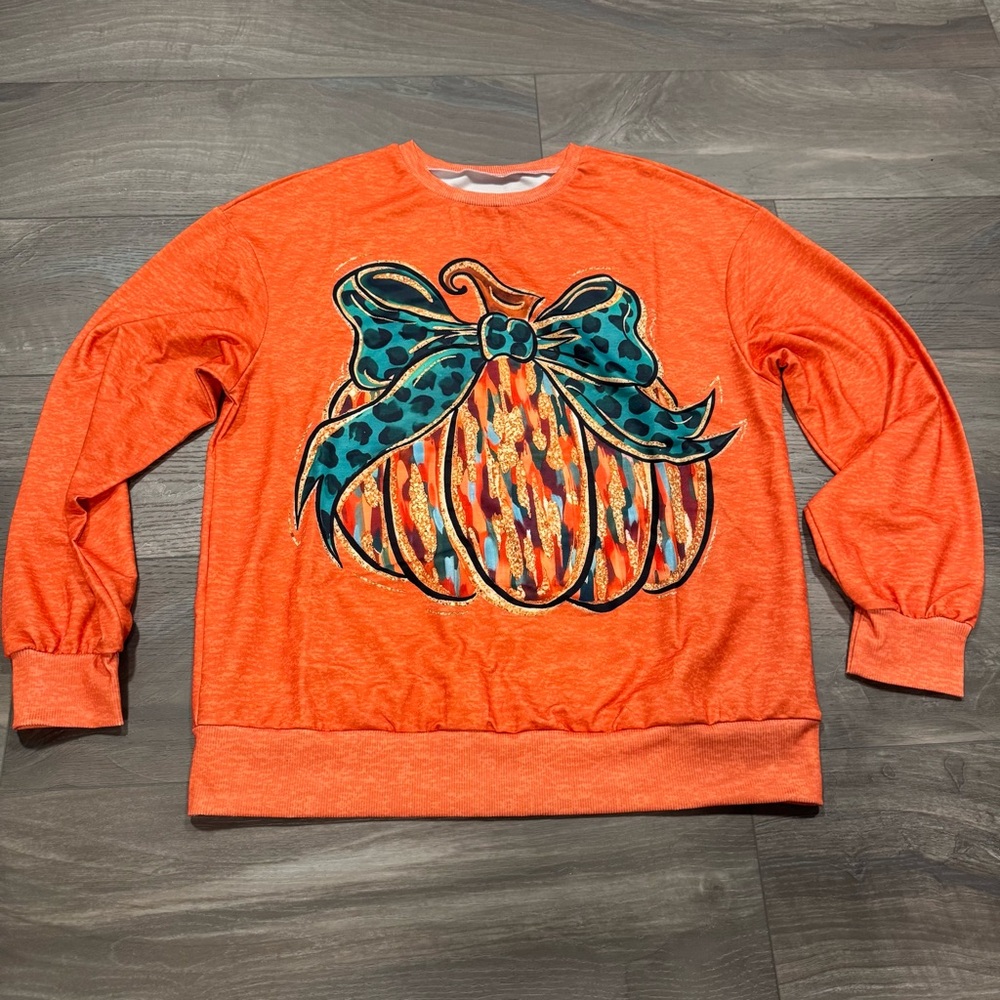 Pumpkin Graphic Sweatshirt Knit Top Medium NEW